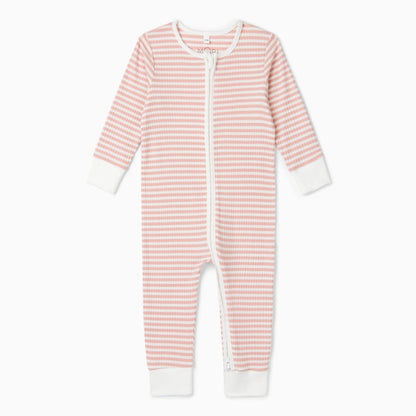 Ribbed double zip sleepsuit - pink stripe - Borro - rent baby kids clothes
