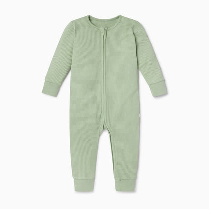 Ribbed double zip sleepsuit - sage - Borro - rent baby kids clothes
