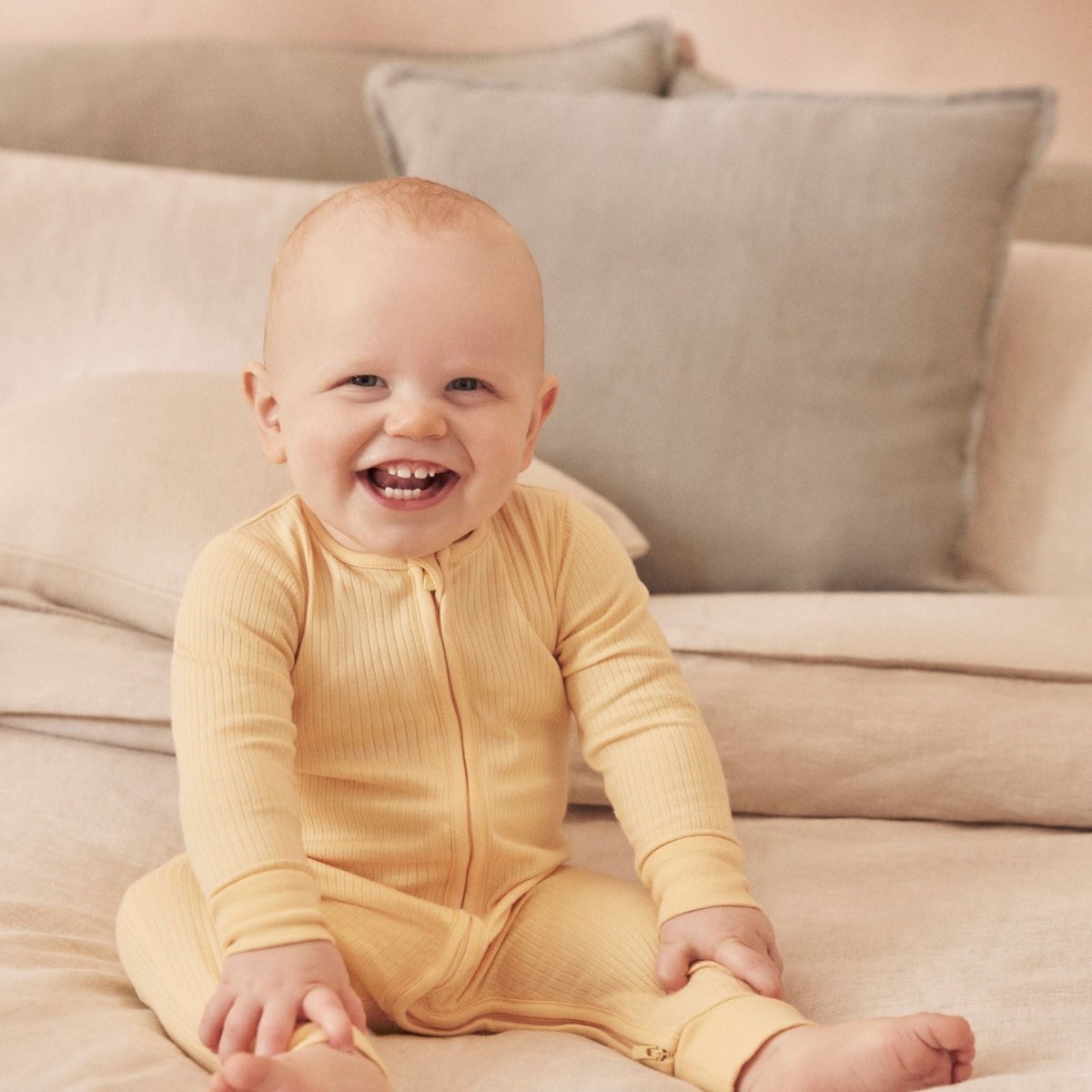 Ribbed double zip sleepsuit - yellow - Borro - rent baby kids clothes