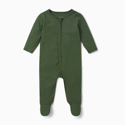 Ribbed double zip sleepsuit - pine