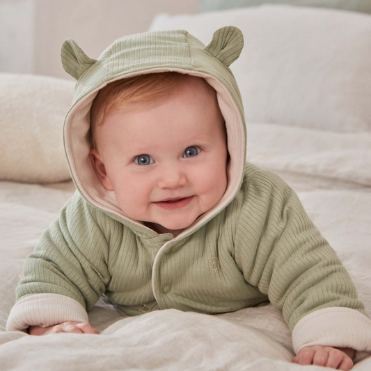 Ribbed reversible jacket - sage and ecru