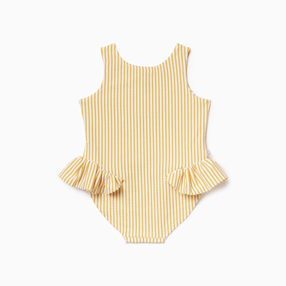 Seersucker mustard stripe frill swimsuit - Borro - rent baby kids clothes