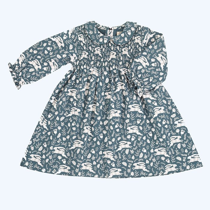 Smock Peter Pan collar dress - teal hares - Borro - rent baby kids clothes