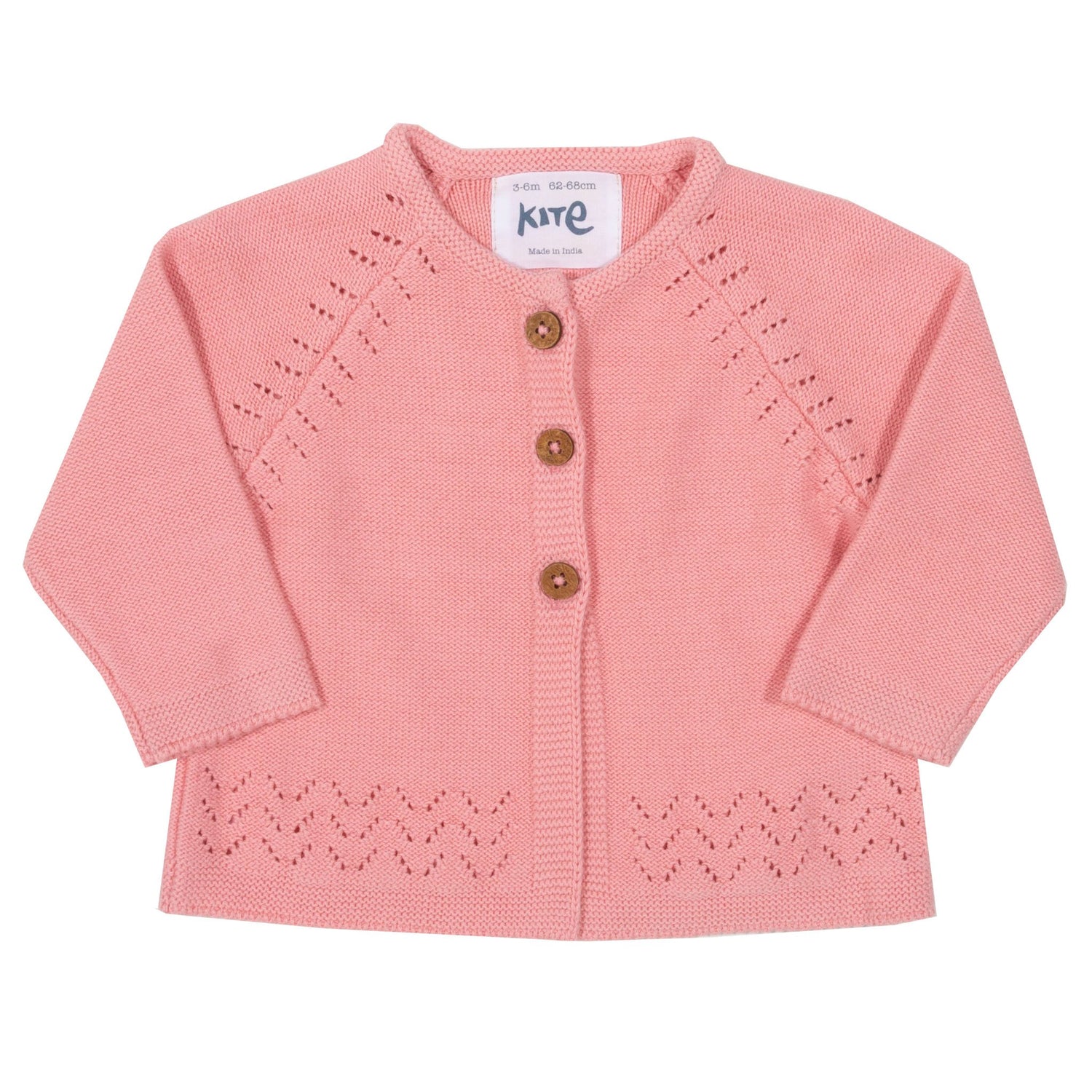 Pink organic cotton cardigan with three buttons