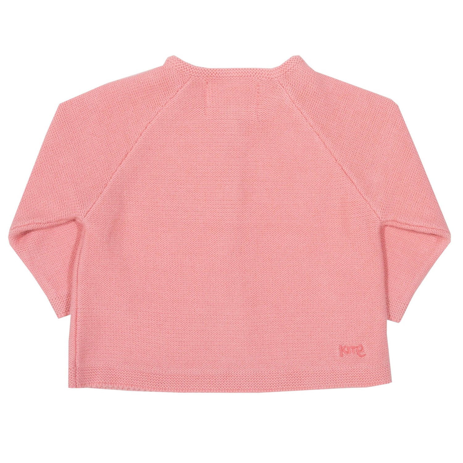 Back of pink organic cotton cardigan 