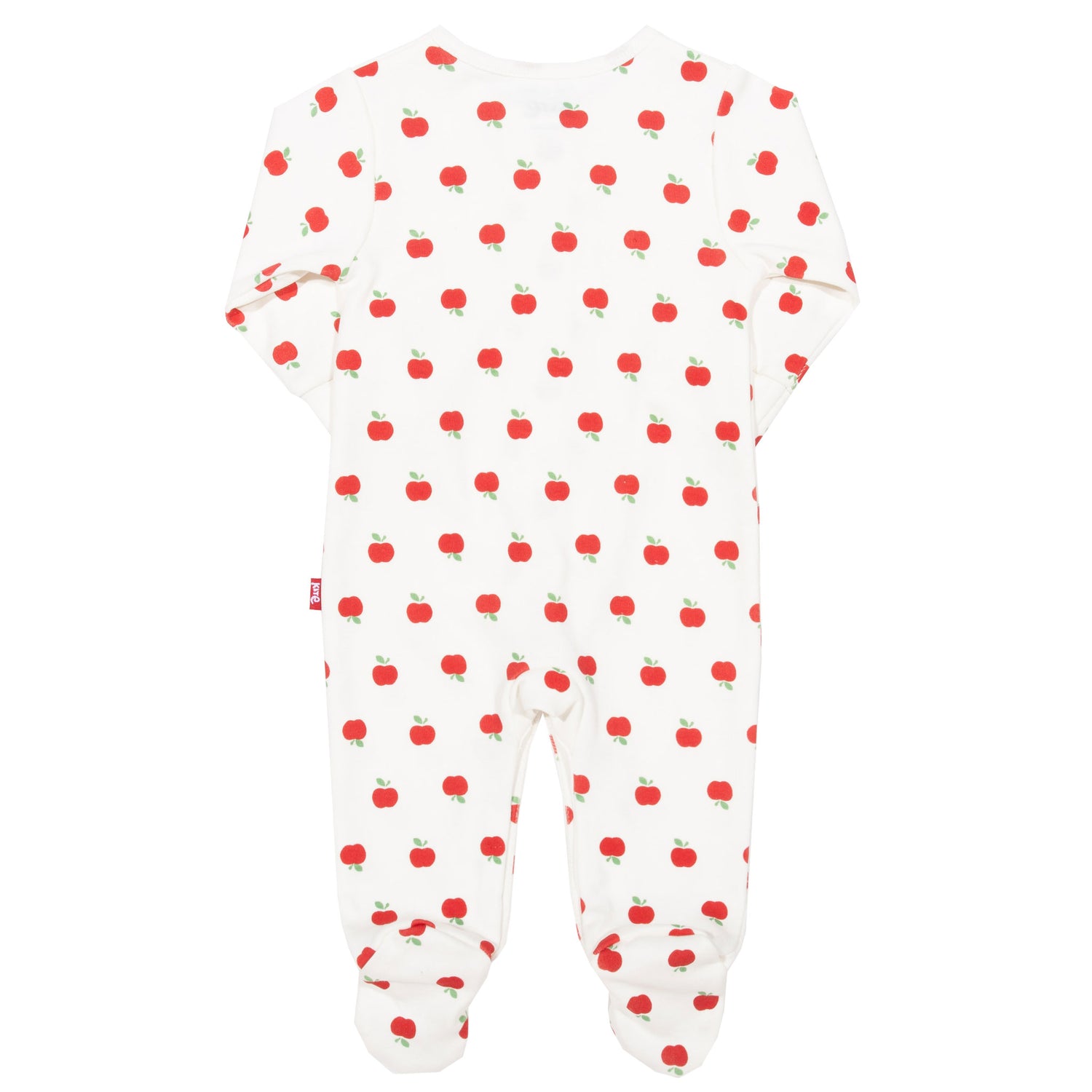 Back of apple dot baby sleepsuit