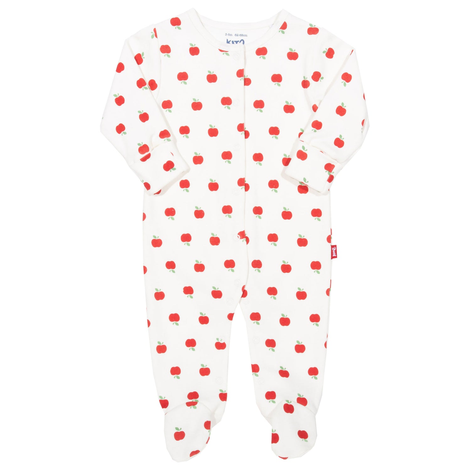 Front of apple dot baby sleepsuit