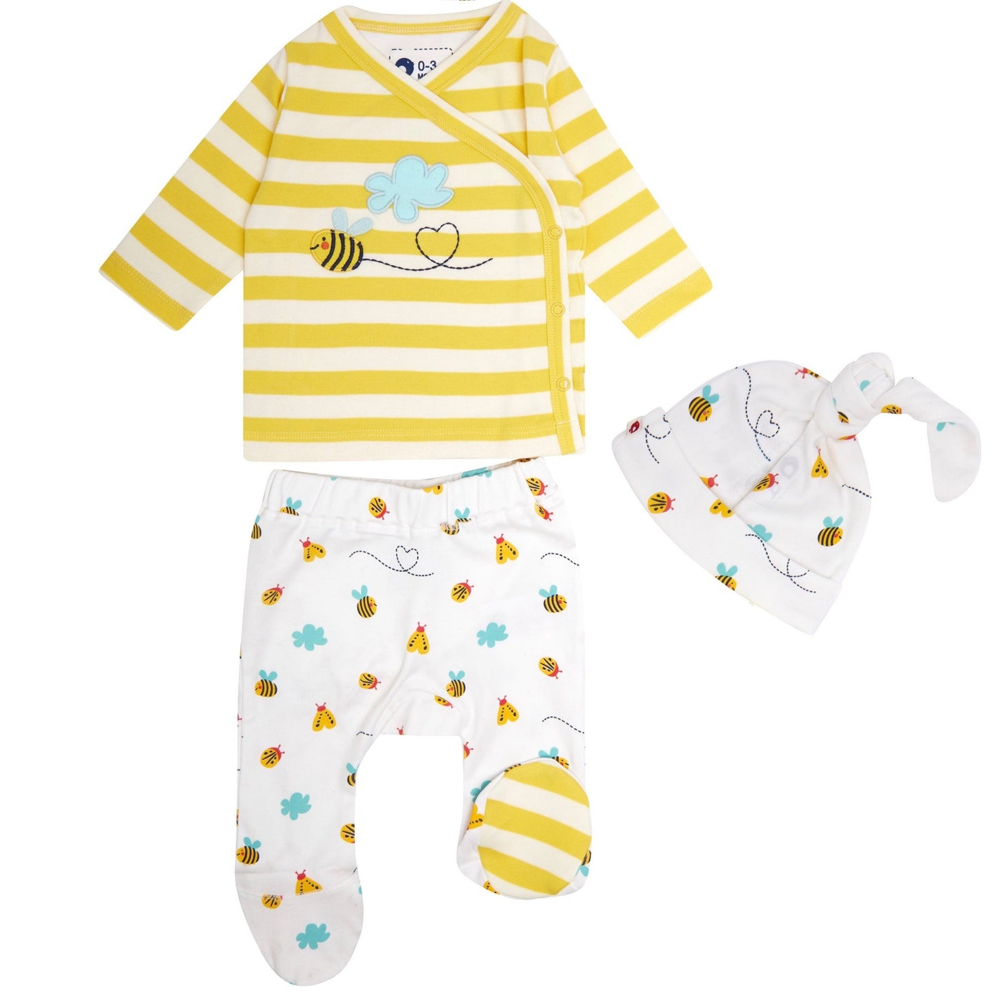 Bumblebee top, trousers and hat baby set