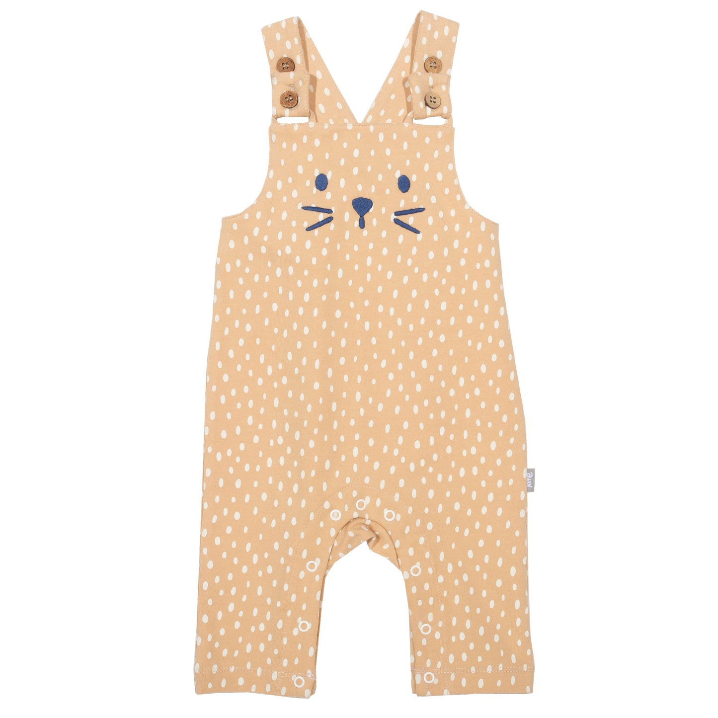 Brown spot dungarees with cat embroidery