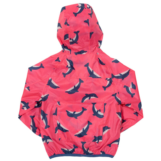 Back of pink dolphin waterproof jacket