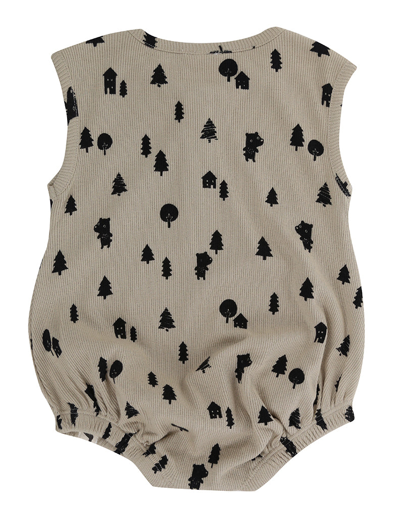 Forest bear baby romper back