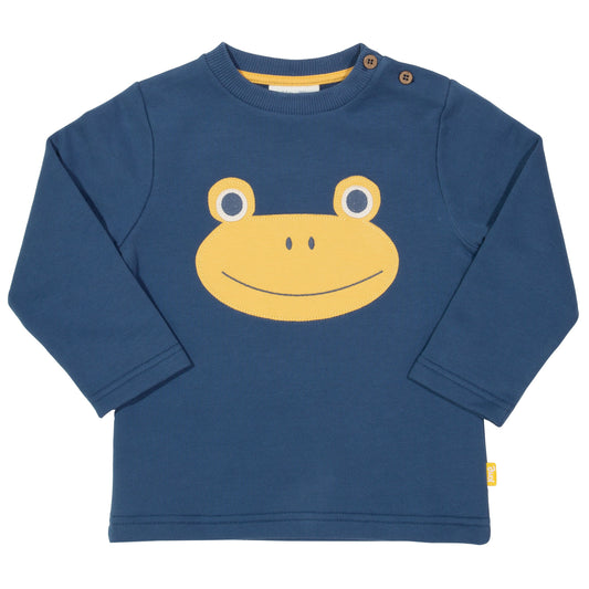 Blue sweatshirt with yellow frog
