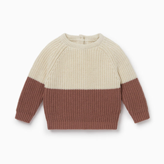 Knitted colourblock jumper - oat & dusty pink front