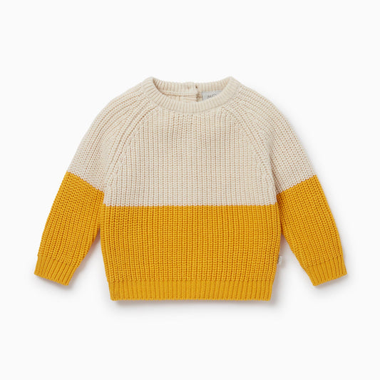 Knitted colourblock jumper - oat & mustard front