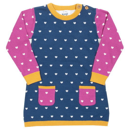 Blue and pink heart knitted dress