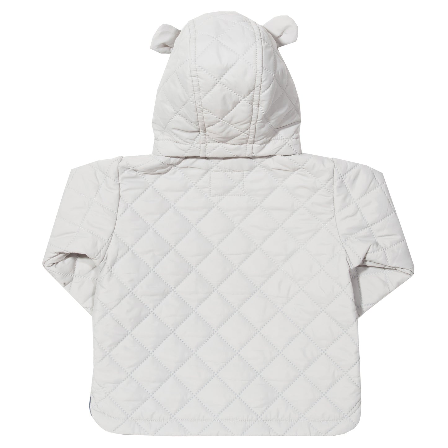 Back of grey quilted baby country coat
