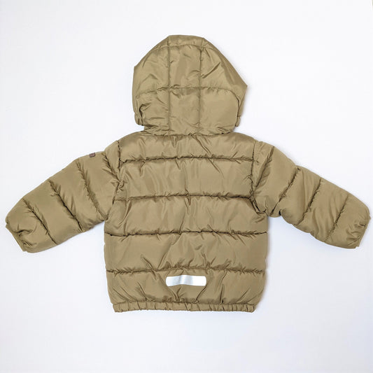 Green baby puffer jacket back