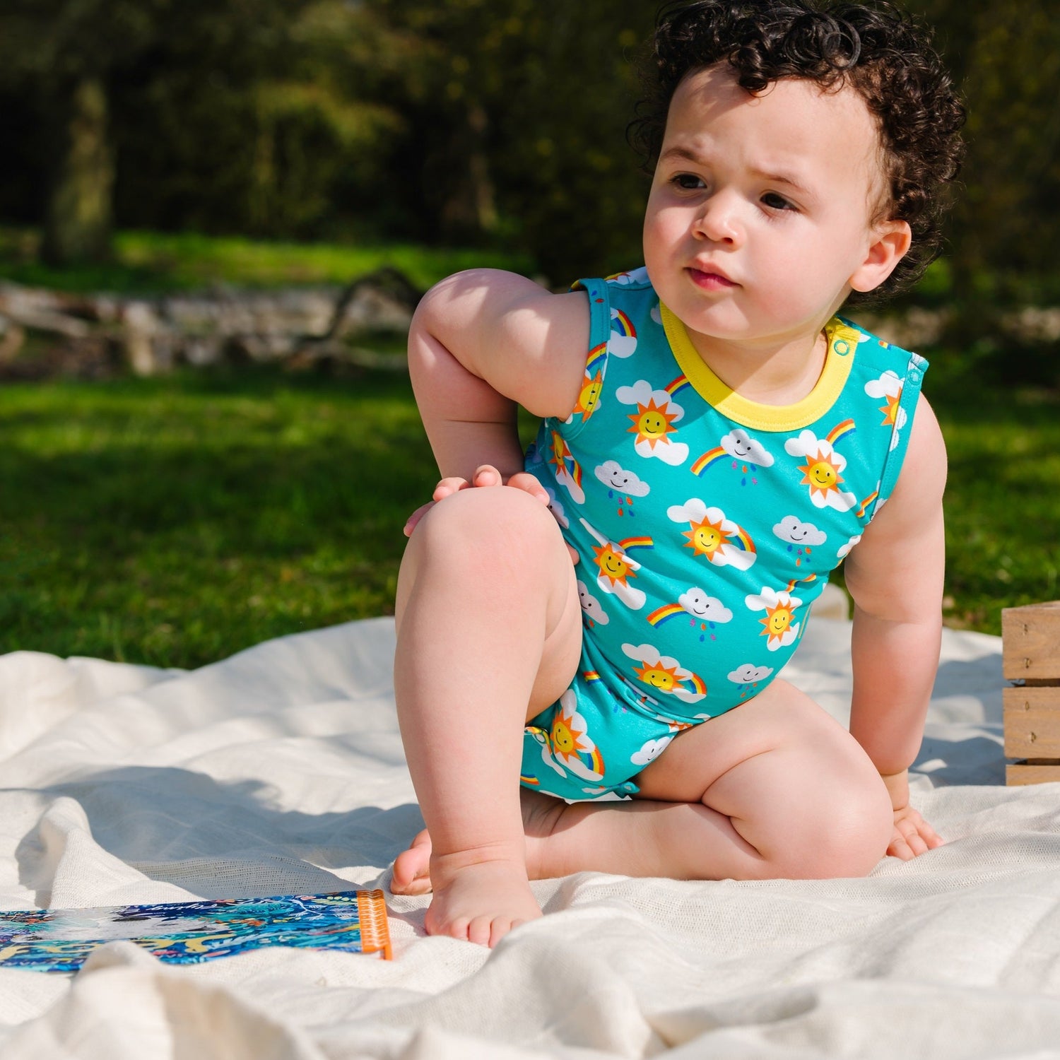 Rainbow sleeveless baby bodysuit sunshine