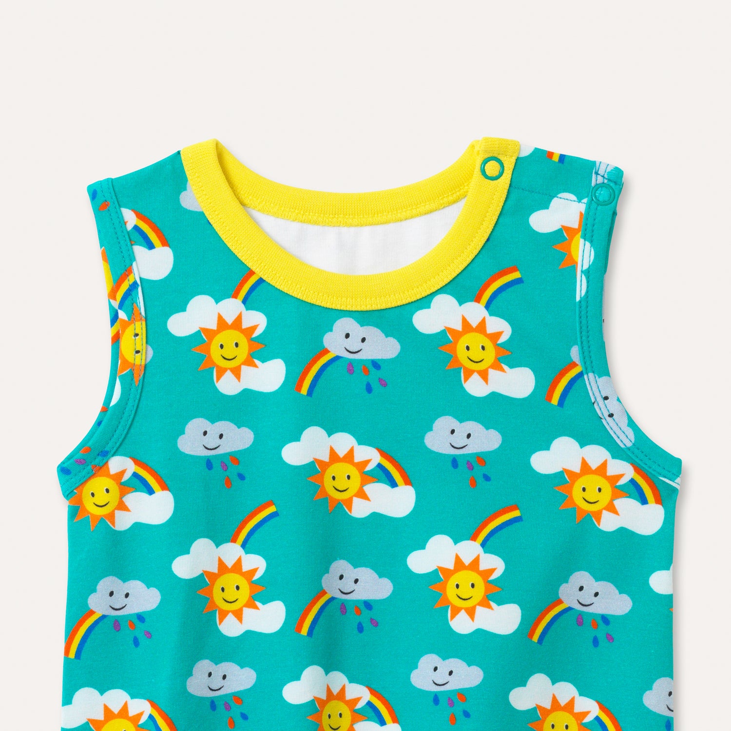 Rainbow sleeveless baby bodysuit closeup