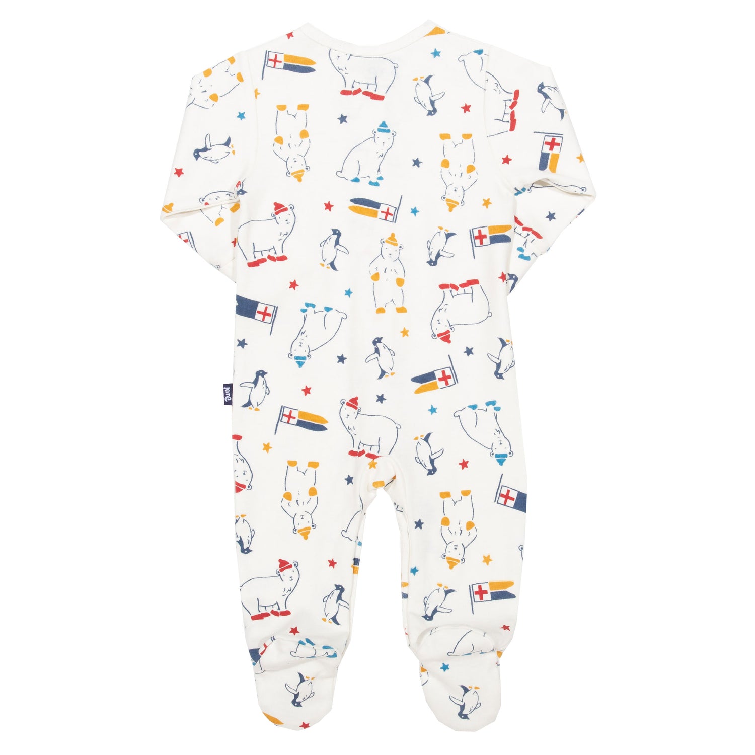 Back of sleepsuit with polar bear and penguin print