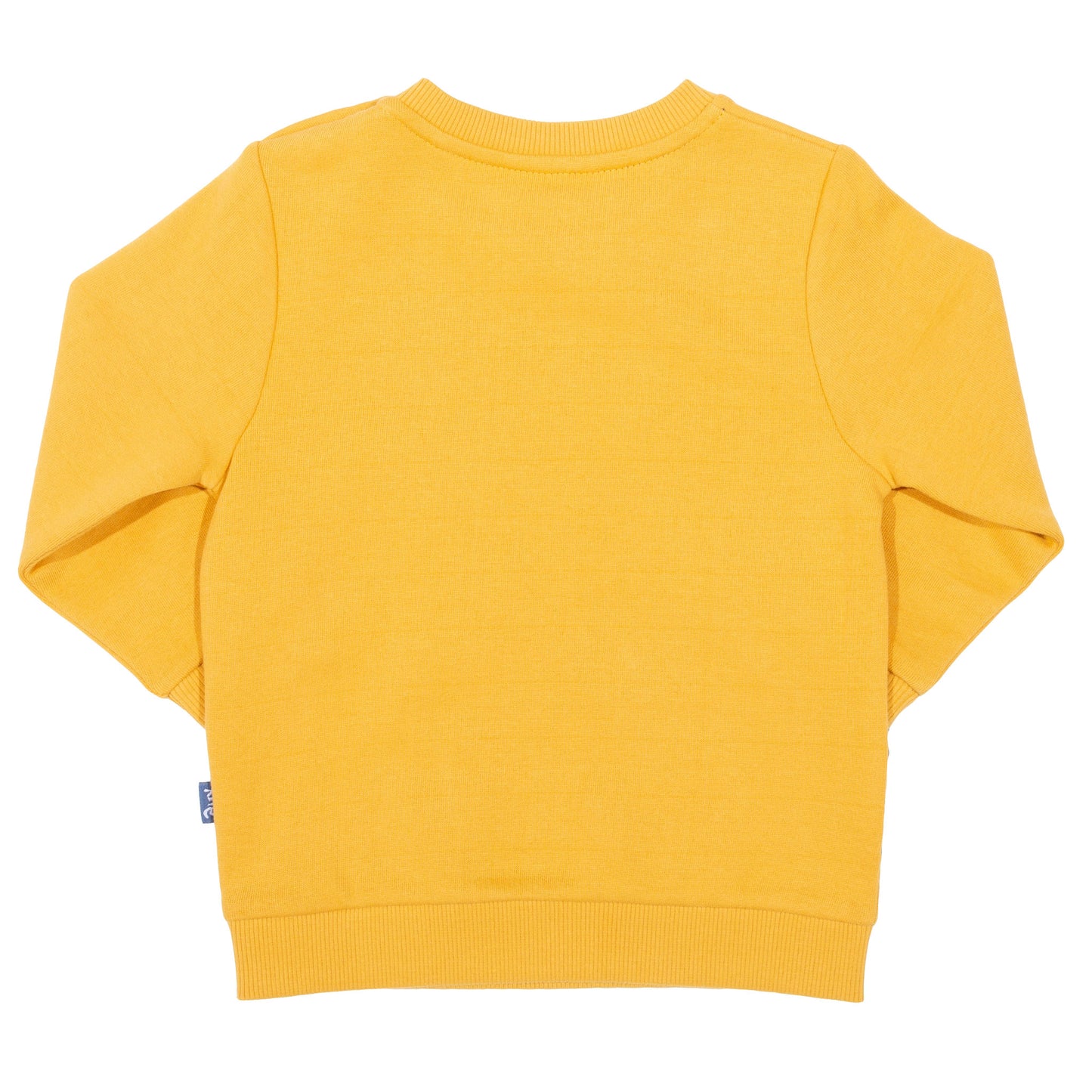 Back of yellow puffling baby sweatshirt