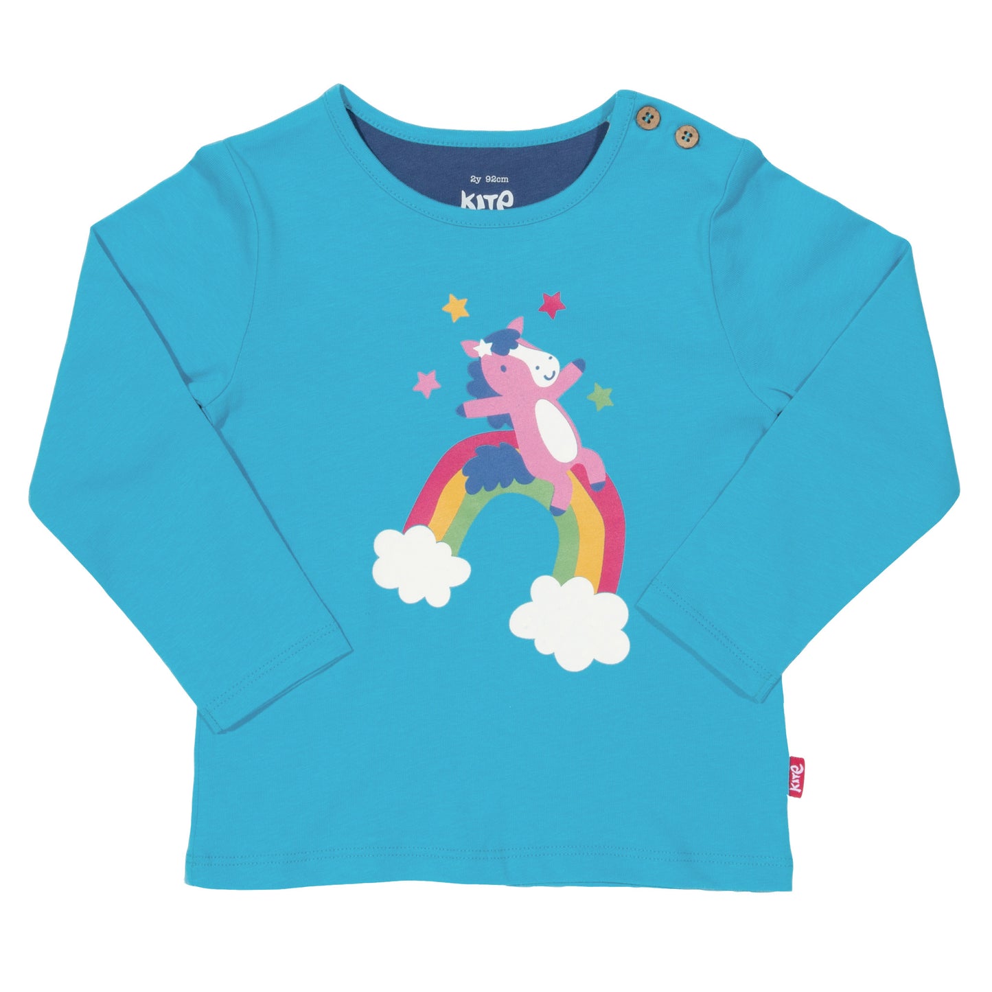 Blue long sleeved top with rainbow pony