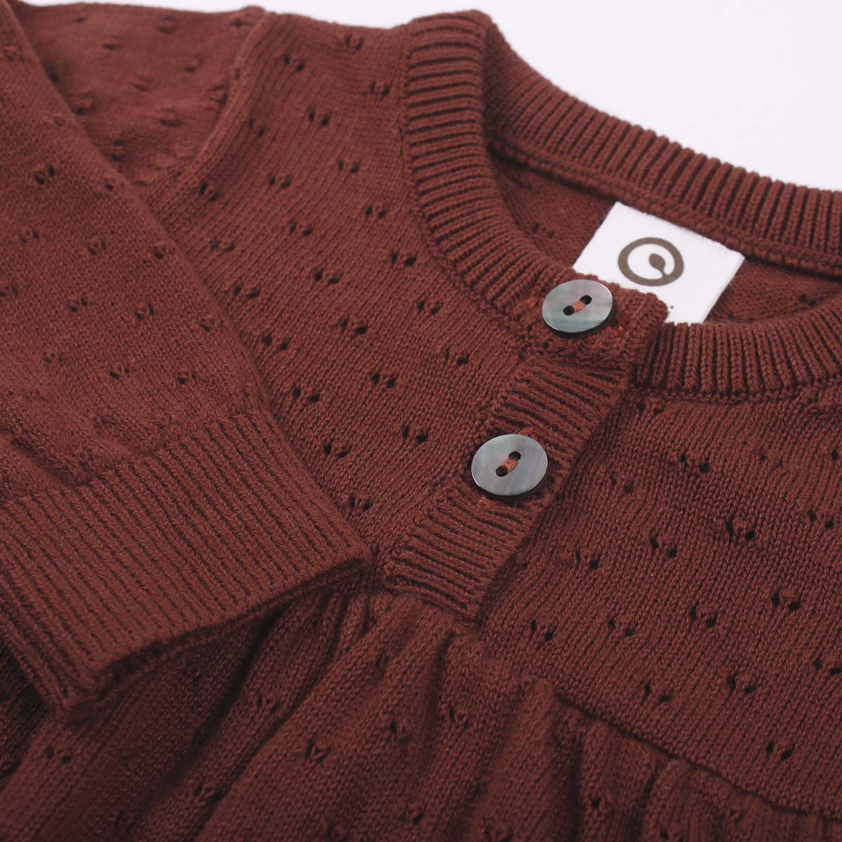 Red velvet knitted dress buttons