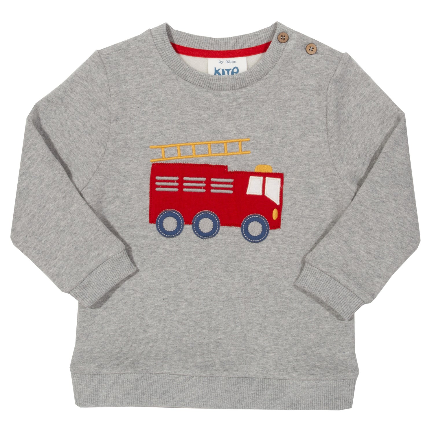 Grey sweatshirt with red fire engine
