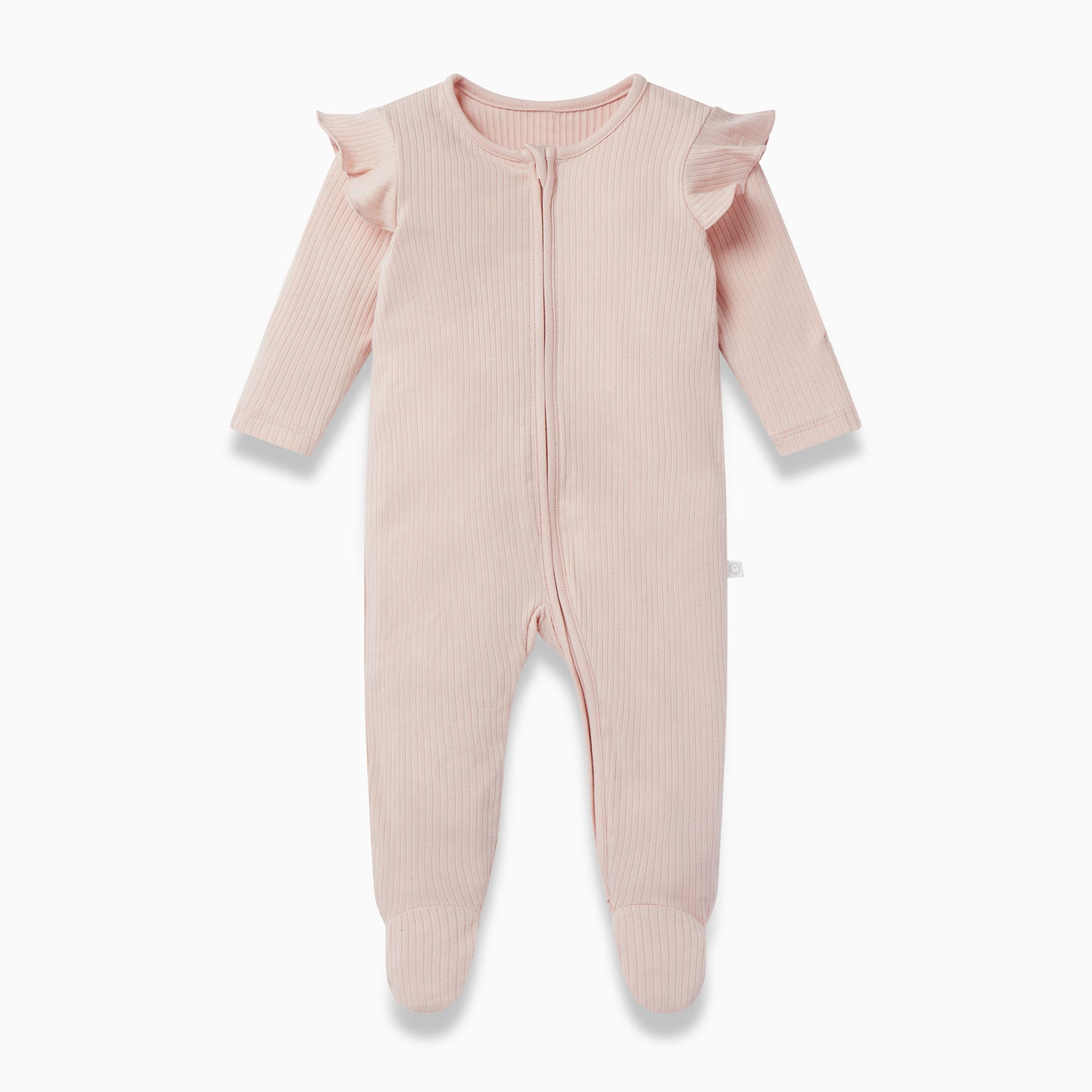 Ribbed clever zip sleepsuit - blush frill
