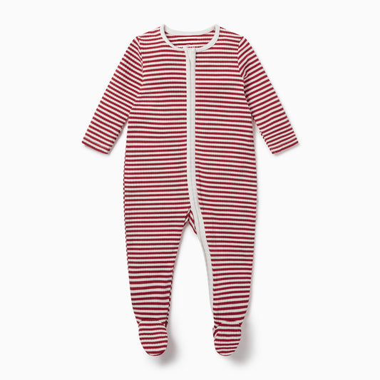 Zip up ribbed sleepsuit - ruby stripe