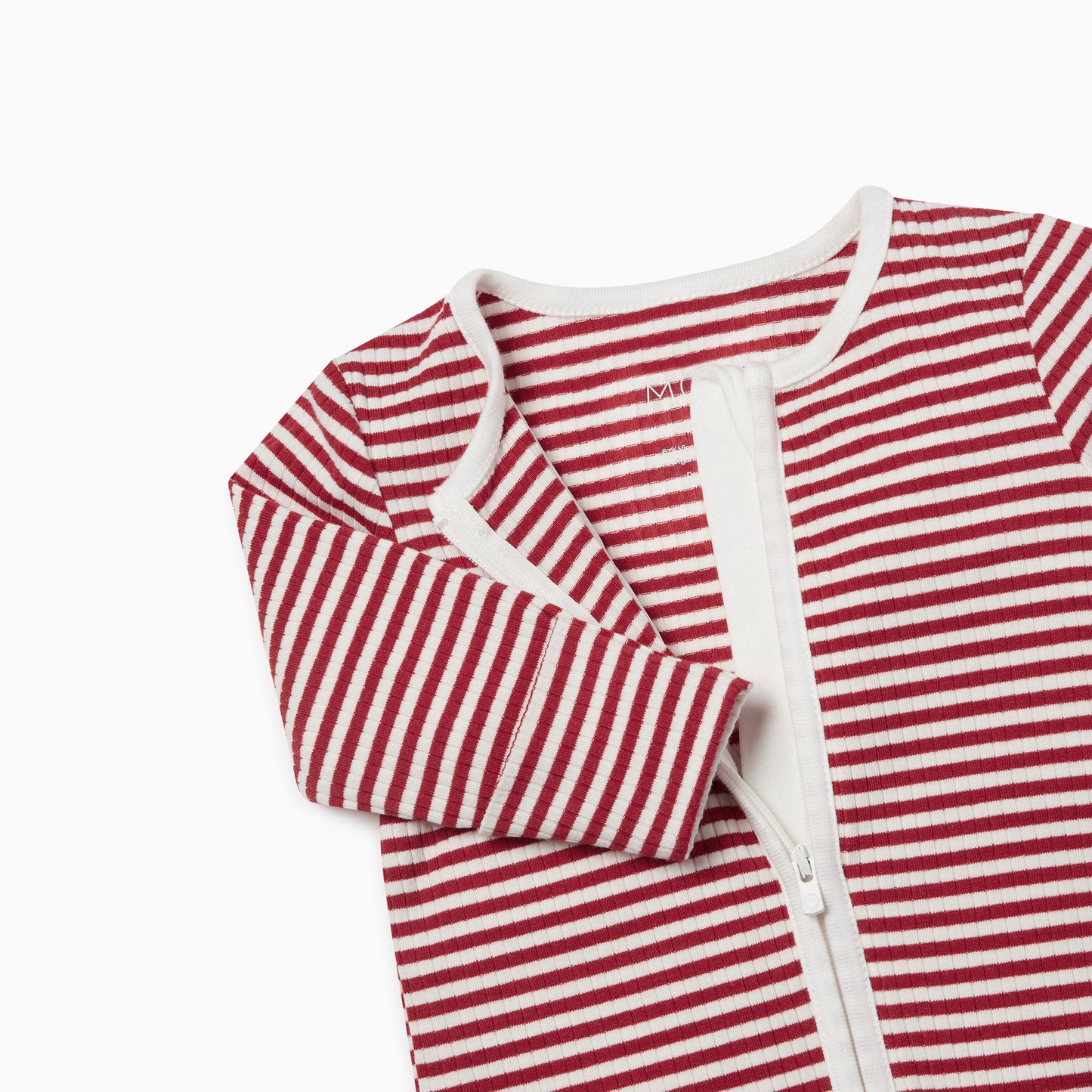 Zip up ribbed sleepsuit - ruby stripe detail