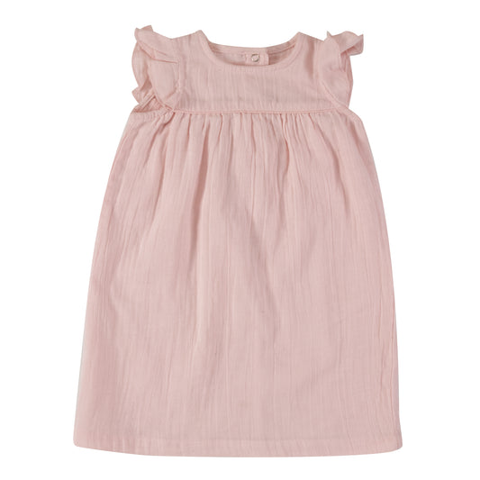 Pink short sleeved dress in muslin organic cotton