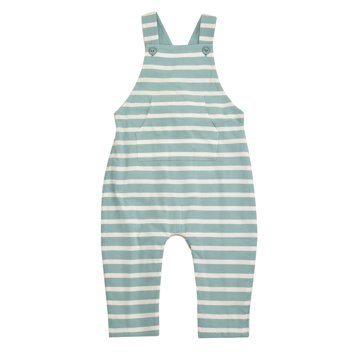 Turquoise and white striped dungarees