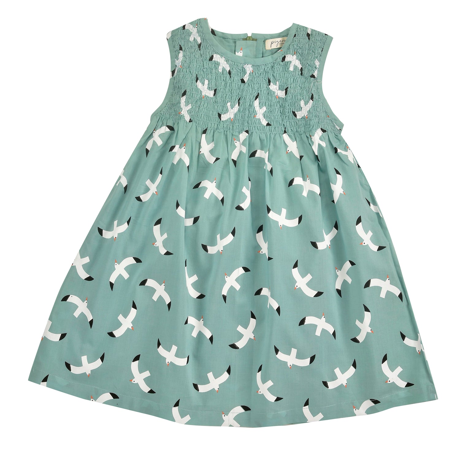 Summer dress in green with seagull print