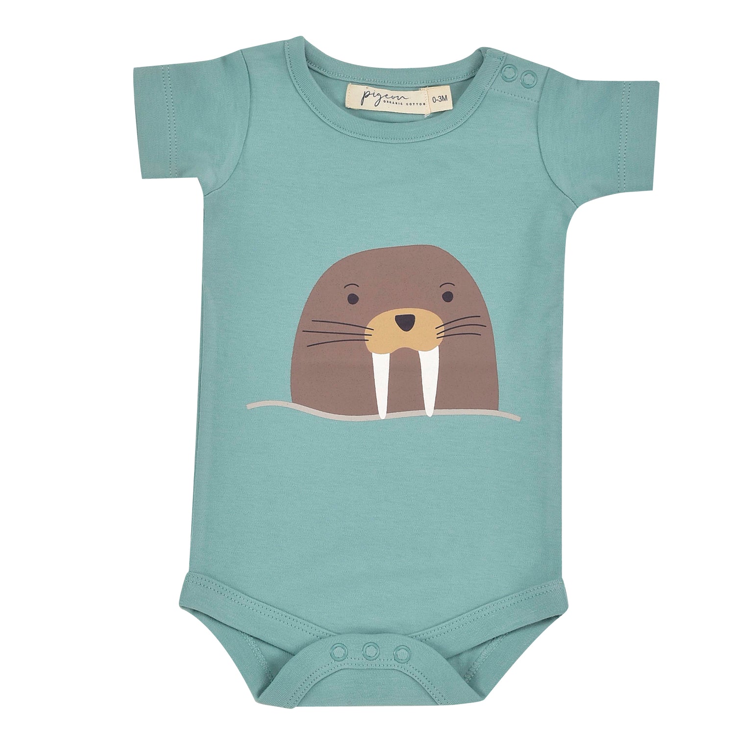 Green short sleeved bodysuit with walrus