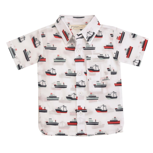 Short sleeved shirt with boat print