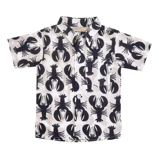 Short sleeved shirt with navy lobster print