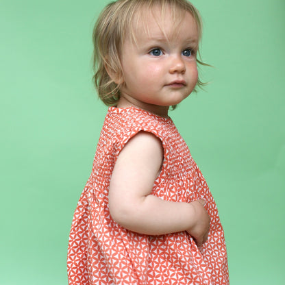 Sleeveless Smock Dress Block Print Orange baby