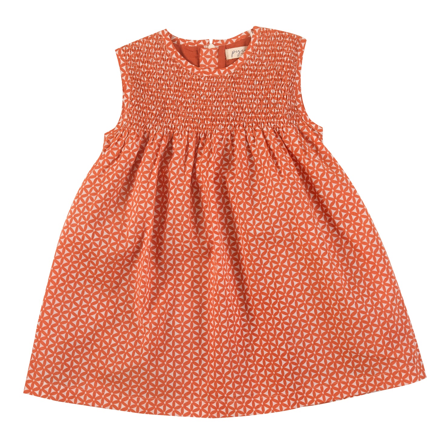 Sleeveless Smock Dress Block Print Orange