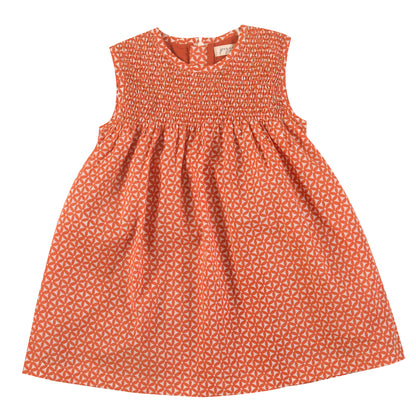Sleeveless Smock Dress Block Print Orange