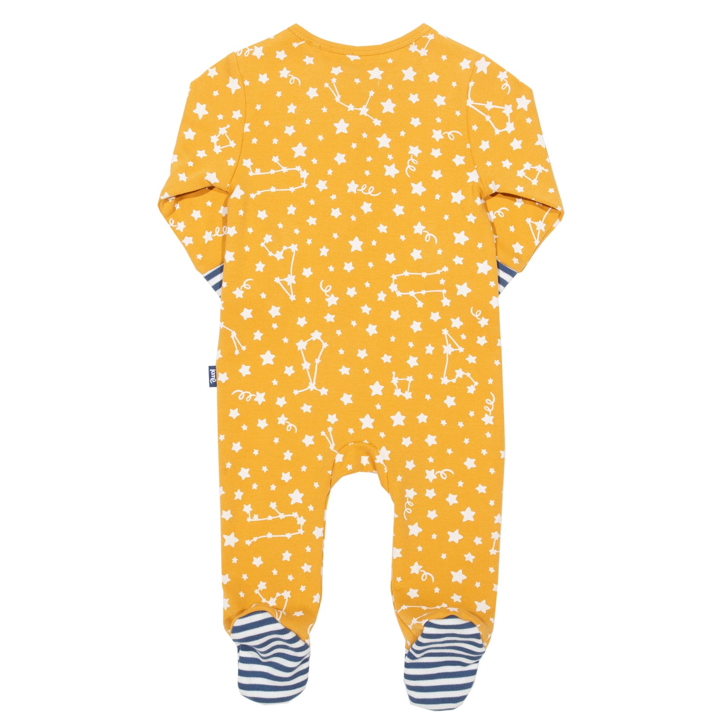 Back of yellow sleepsuit with star print