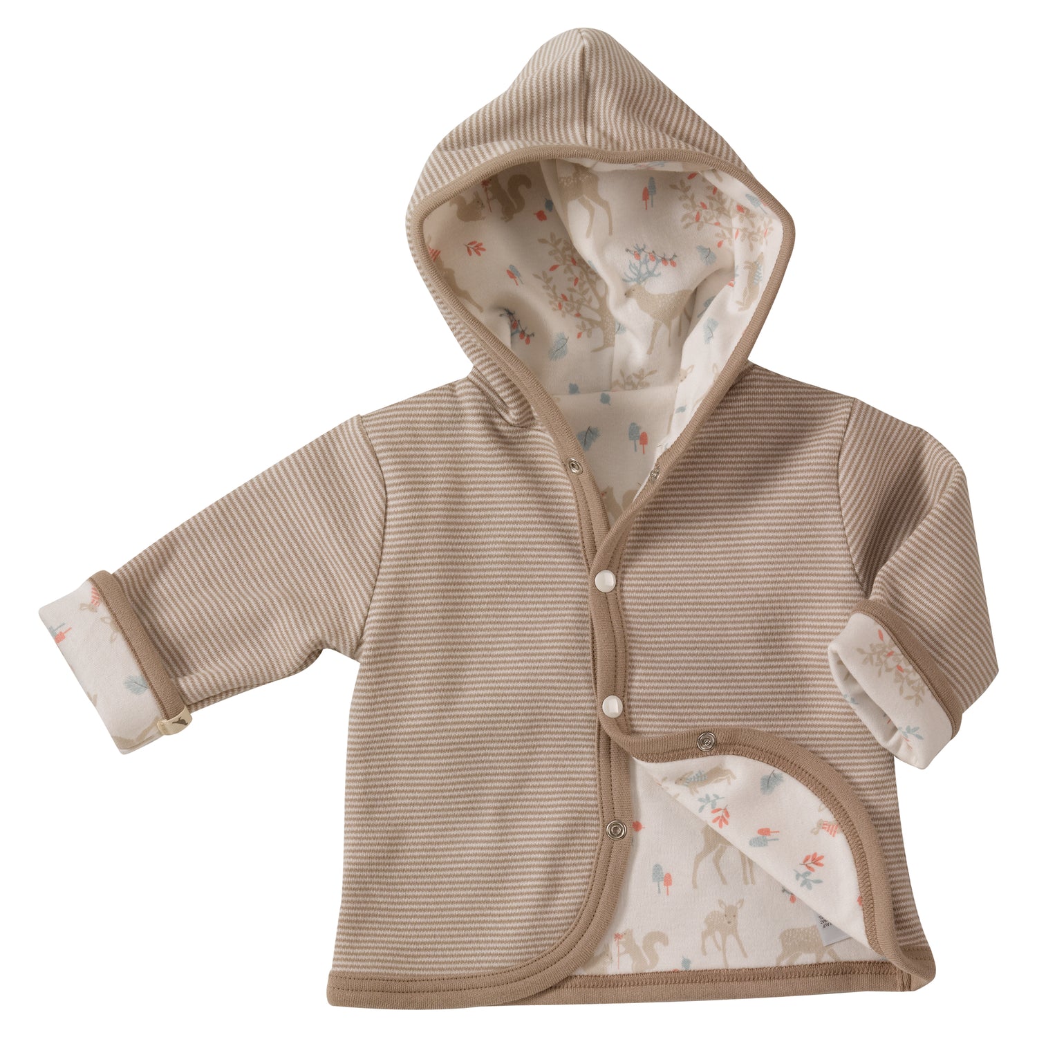 Taupe reversible hoody with woodland print