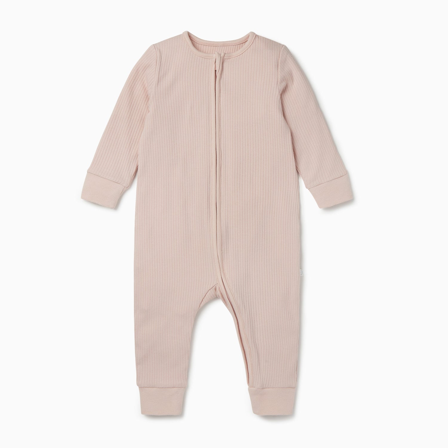 Blush ribbed zip up sleepsuit with no feet