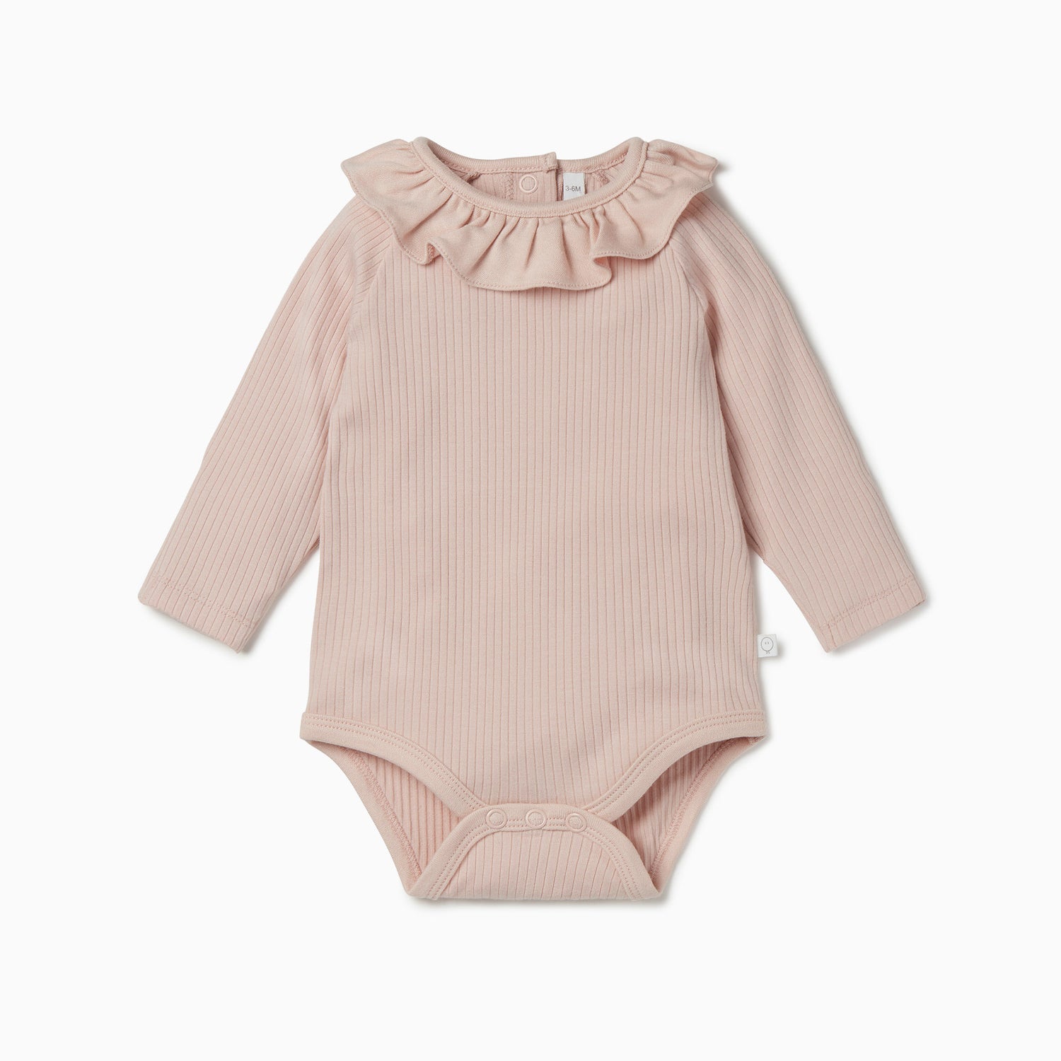 Ribbed long sleeve bodysuit with frill collar in blush