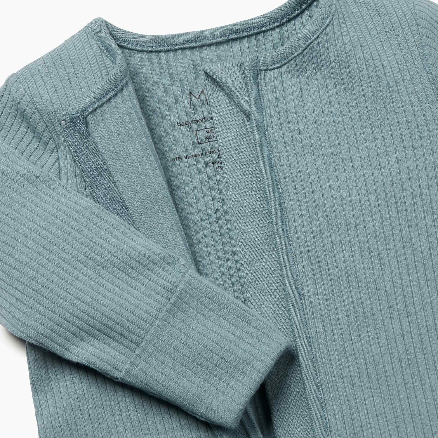 Sky ribbed zip up sleepsuit close up