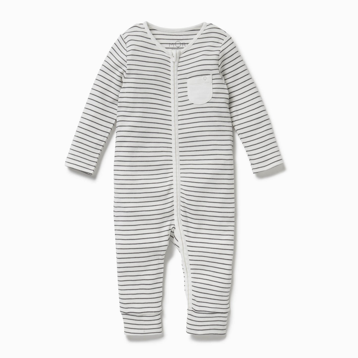 Grey stripe zip up sleepsuit with no feet